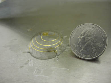 A hemisphere-shaped antenna developed at the University of Michigan has the capacity to be mass produced and could lead to improvements in wireless consumer electronics. (Photo: Carl Pfeiffer.)