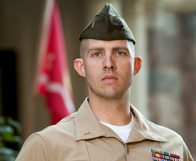 Lt. Patrick Callahan at North Hall, the home of the ROTC at U-M. (Photo: Scott Soderberg, U-M Photo Services.)