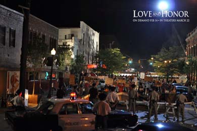 An exterior shot recreates student unrest on South University in 1969. (Photo courtesy of IFC Films.)