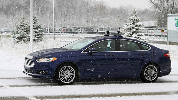 Autonomous vehicle with LiDAR sensors on top. Image credit: Ford