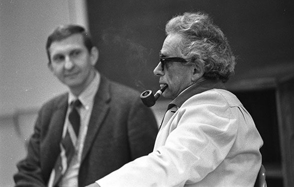 Frank Beaver, left, with B-movie director Sam Fuller during a visit to Ann Arbor in 1970.