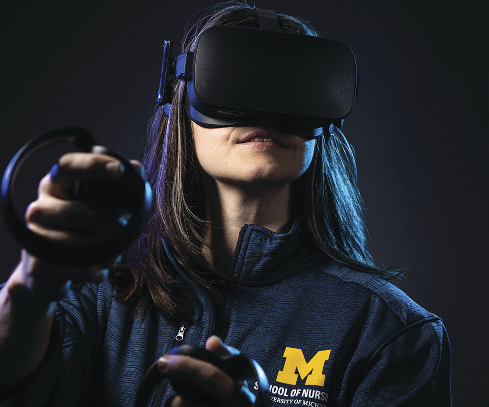 U-M Nursing student experiments with VR Technology.