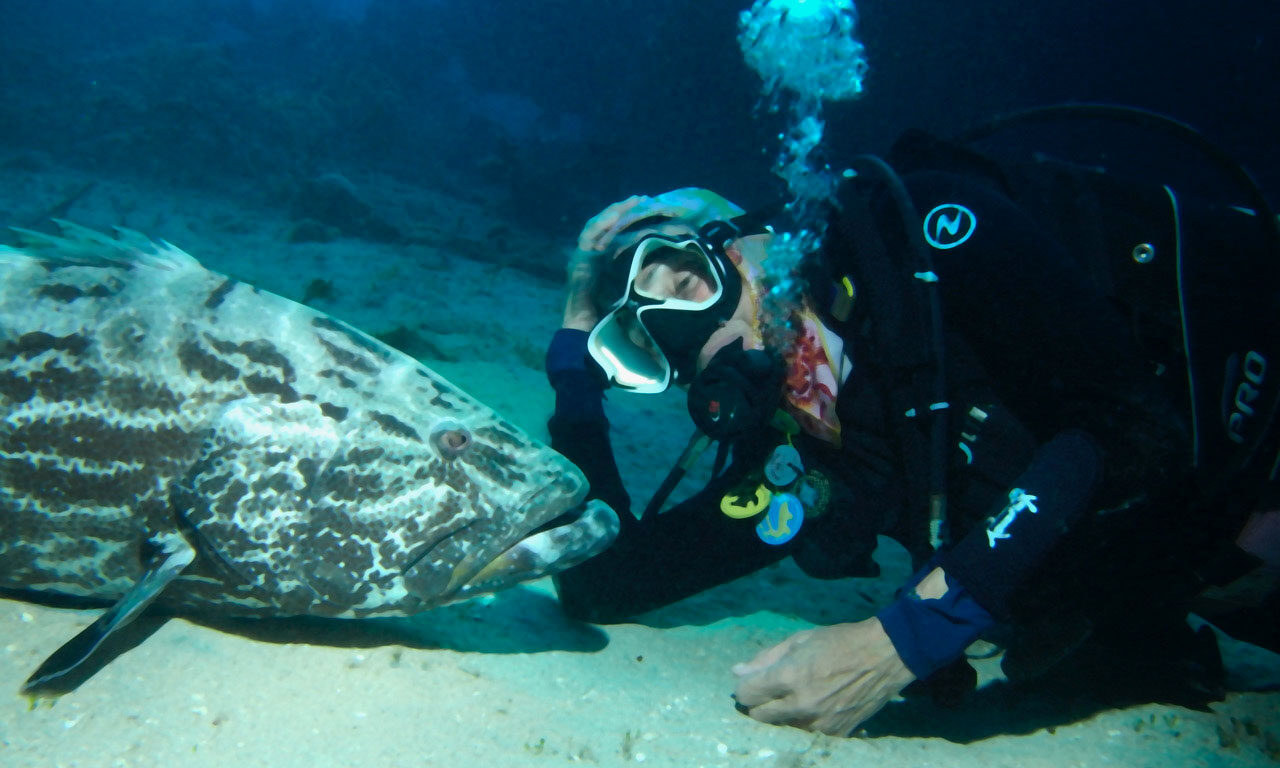 Cathy Church with a grouper