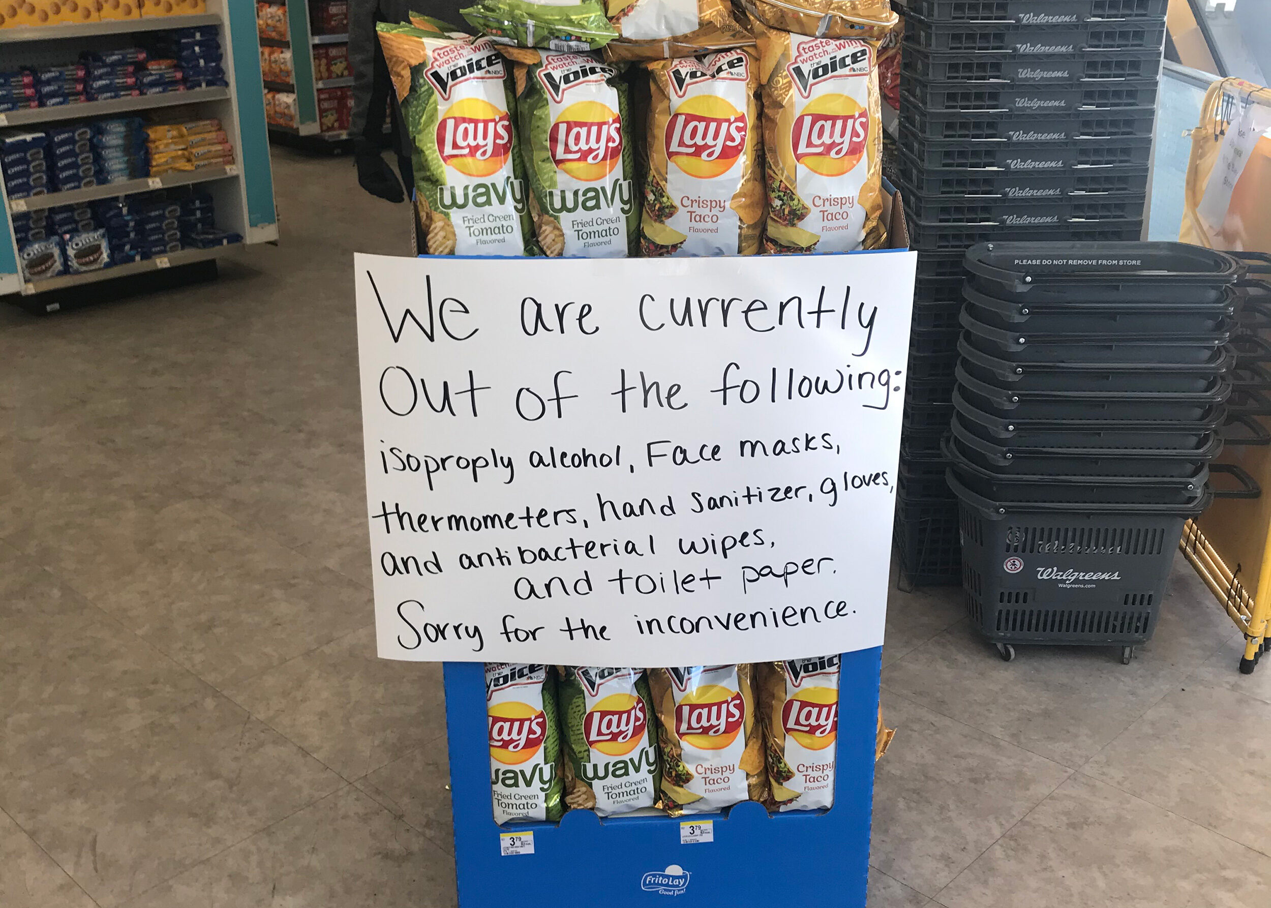 A Walgreens in Ann Arbor informed customers of items out of stock