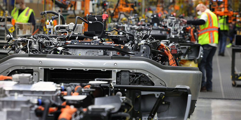 Construction underway at the Ford Rouge Electric Vehicle Center in Dearborn, Michigan on Friday, January 21, 2022.