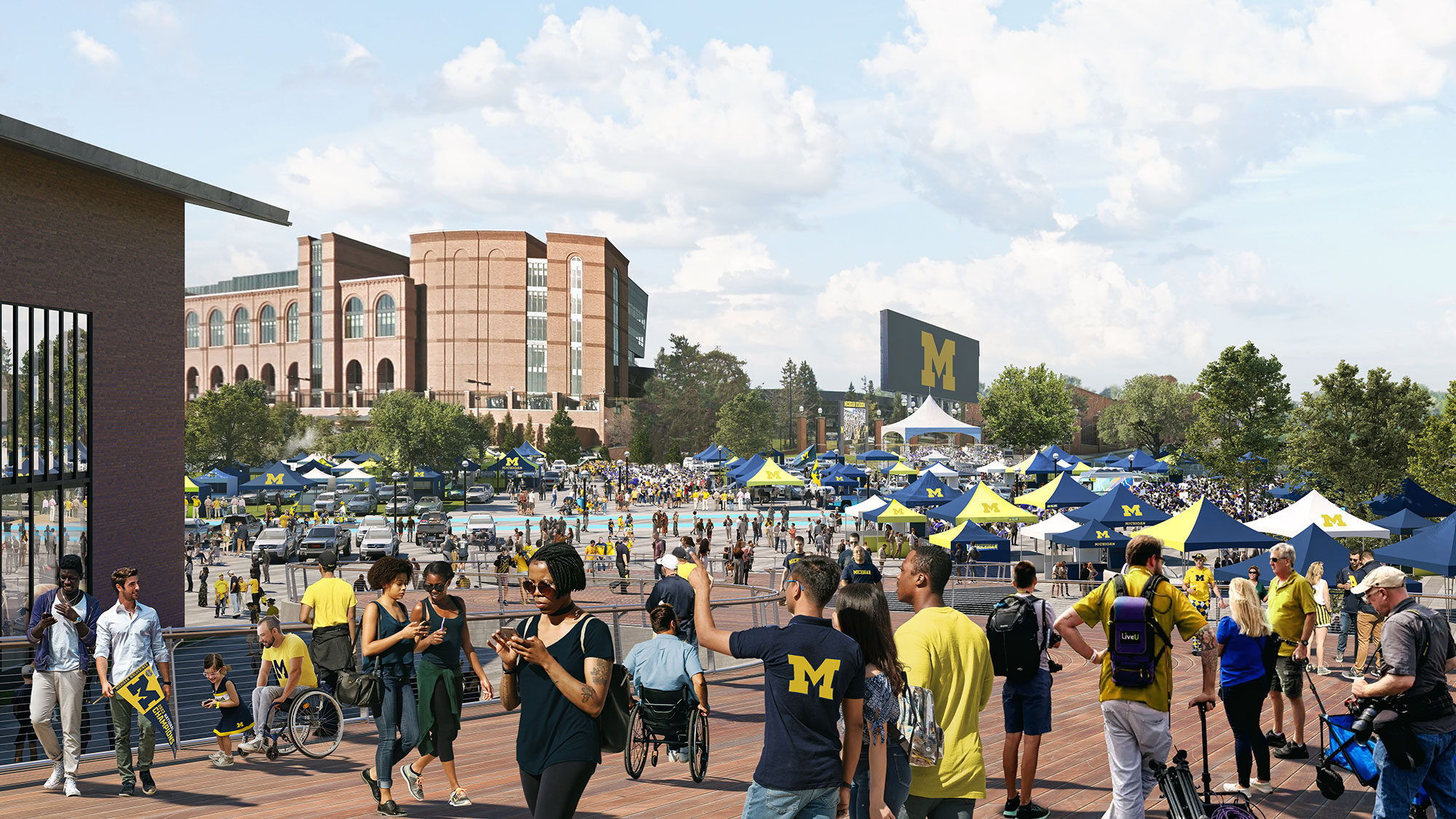 A fan zone along Kipke Drive east of Michigan Stadium.