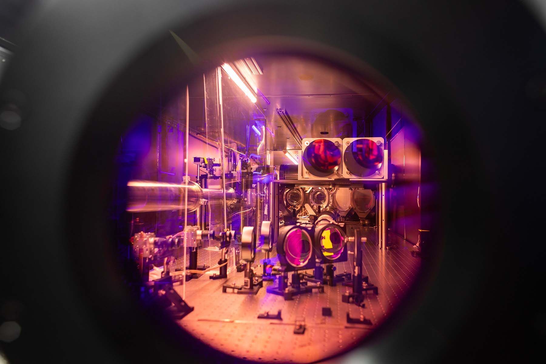 A view through the titanium-sapphire crystal that helps to transfer power into ZEUS’s laser pulses. At two petawatts, ZEUS is now the most powerful laser in the U.S.