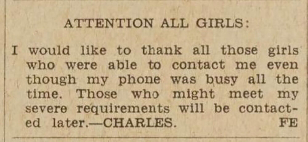 A classified personal ad from the Michigan Daily.
