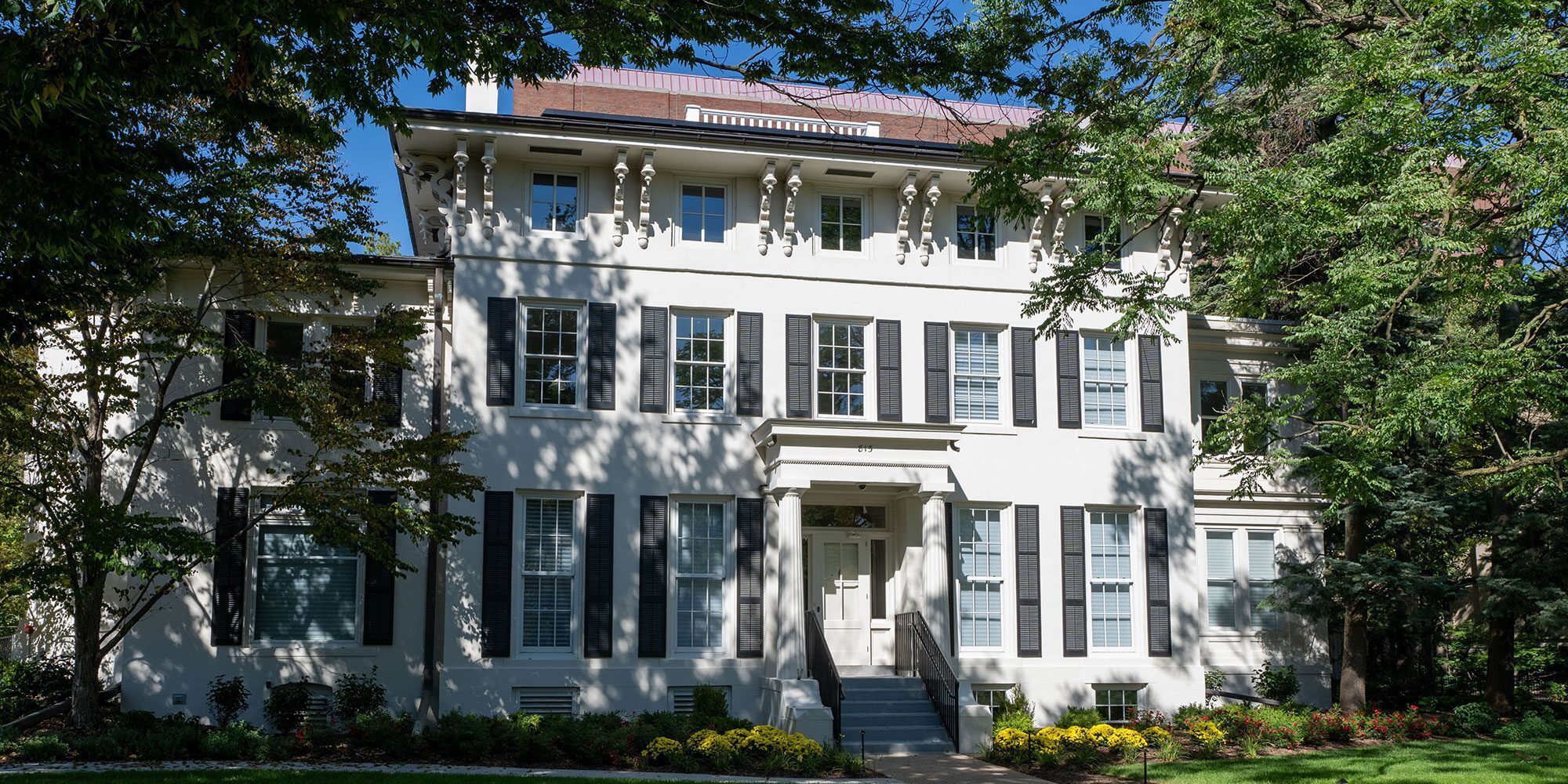 Three-story president's residence at the University of Michigan in Ann Arbor.
